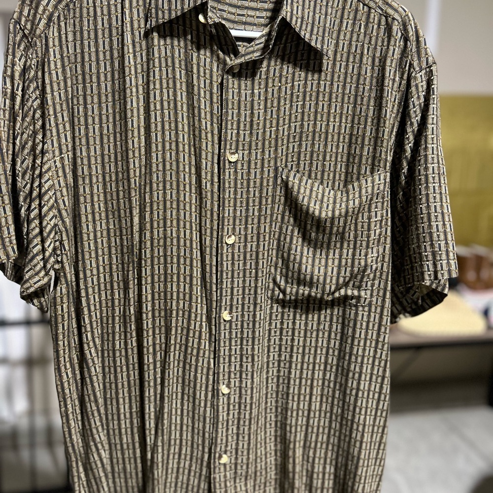 Men's vintage Tan geometric Patterned Button Down Shirt